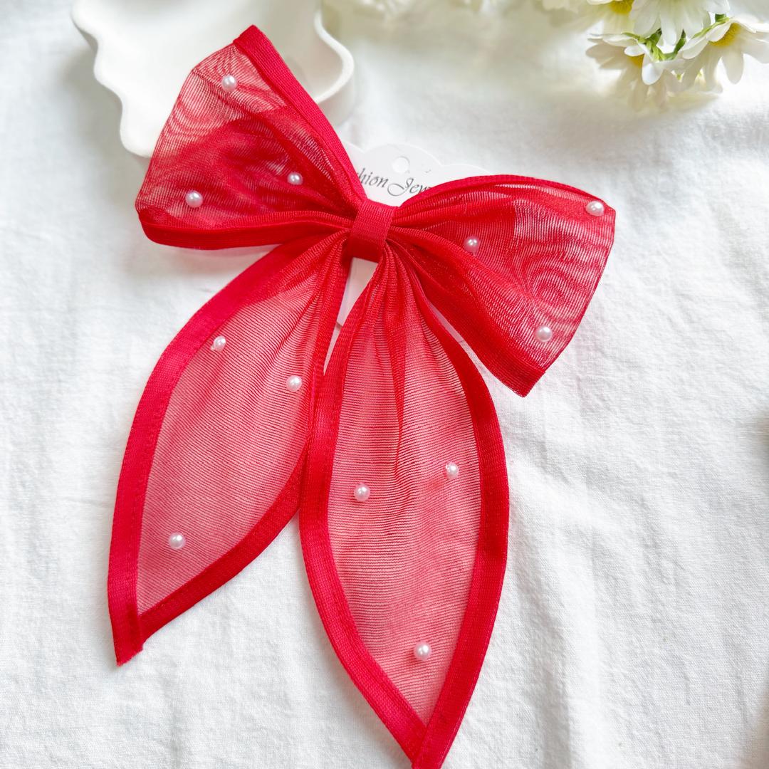 گیره انبری پاپیون مرواریدی قرمز